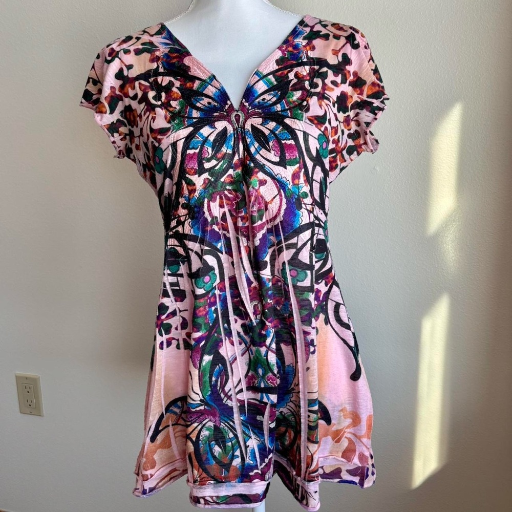 Vanity Multicolor Butterfly Pattern Top